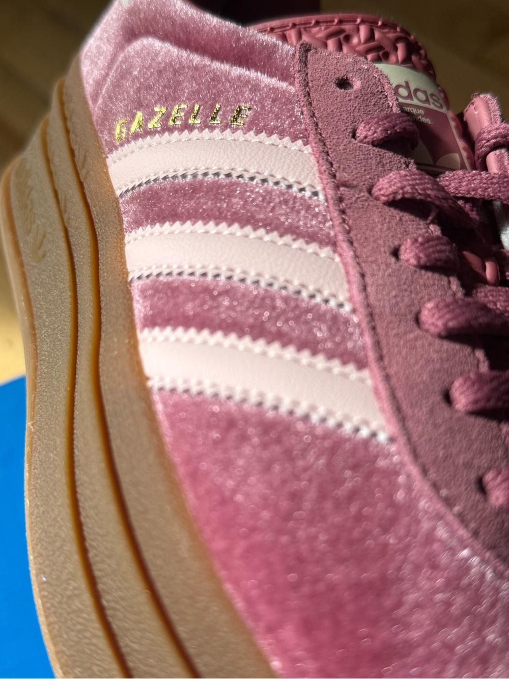 Adidas Gazelle Bold Pink Velvet Platform Sneakers Size 7 BNIB - Picture 10 of 13